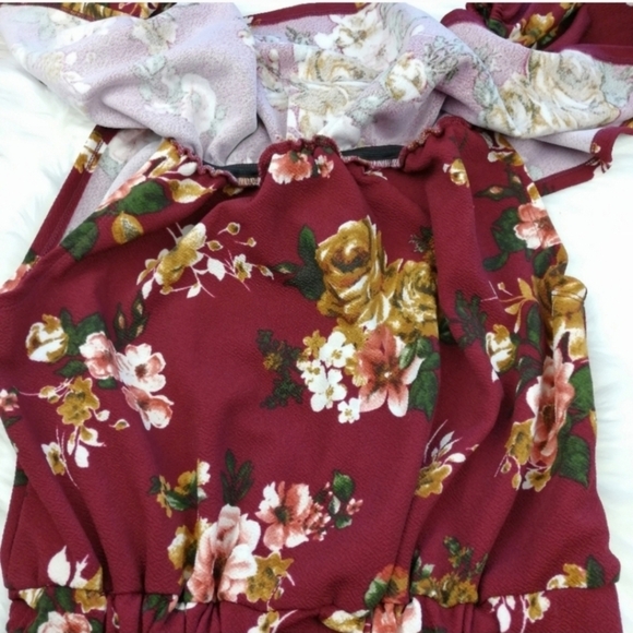 Altar'd State Red and Pink Floral Jumpsuit with Ruffle Sleeves Size M - Picture 4 of 5